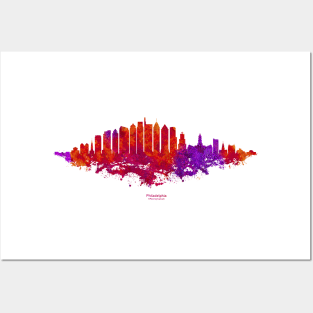 Philadelphia City Skyline - Watercolor Red, orange, purple Posters and Art